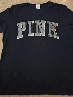 PINK Victoria's Secret Large Bling Sequin Spellout Tee Rare HTF Vintage